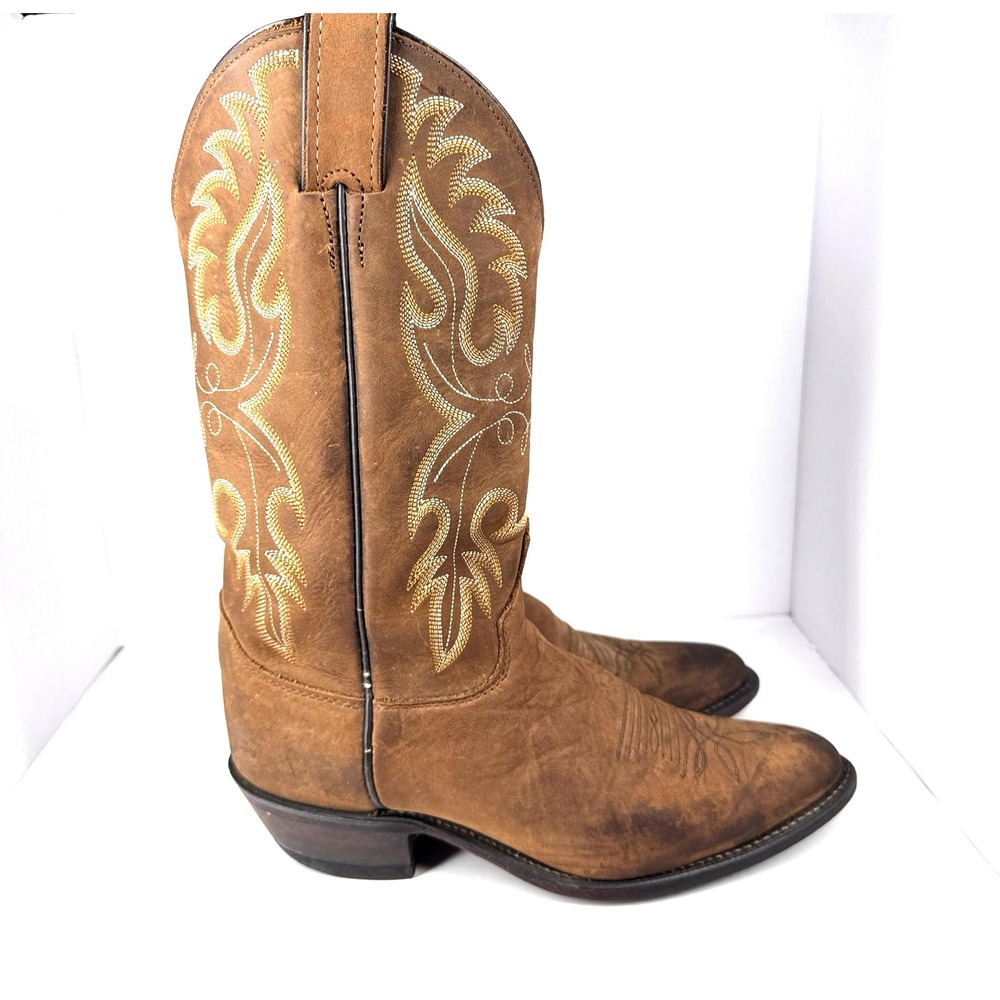 Justin Brown Western Cowboy Boots Womens 7 B L4932‎ Embroidered Leather